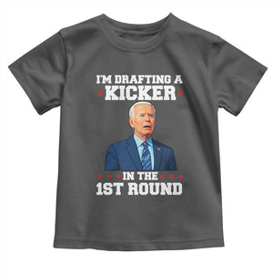 Funny Fantasy Football Toddler T Shirt Joe Biden Confused Drafting Kicker Draft Party TS10 Dark Heather Print Your Wear
