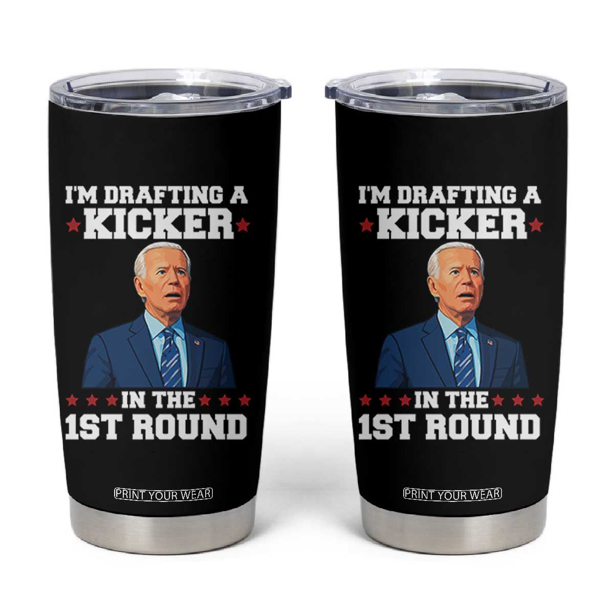 Funny Fantasy Football Tumbler Cup Joe Biden Confused Drafting Kicker Draft Party TS10 Black Print Your Wear