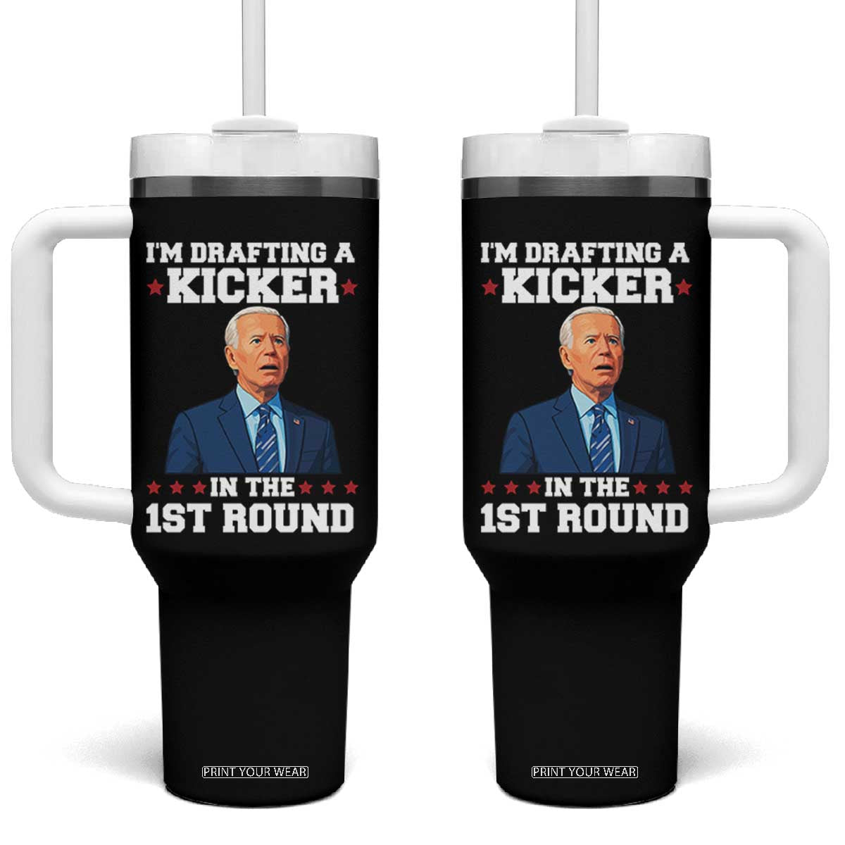 Funny Fantasy Football Tumbler With Handle Joe Biden Confused Drafting Kicker Draft Party TS10 One Size: 40 oz Black Print Your Wear