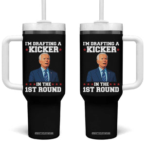 Funny Fantasy Football Tumbler With Handle Joe Biden Confused Drafting Kicker Draft Party TS10 One Size: 40 oz Black Print Your Wear