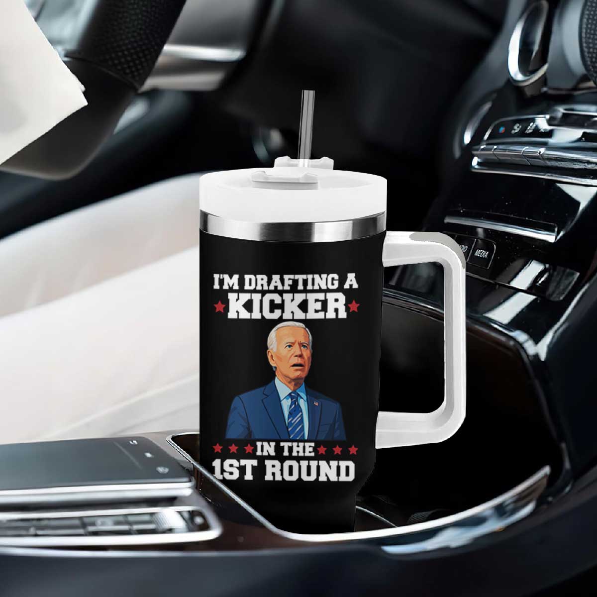 Funny Fantasy Football Tumbler With Handle Joe Biden Confused Drafting Kicker Draft Party TS10 Print Your Wear