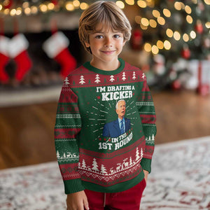 Funny Fantasy Football Knit Sweatshirt Joe Biden Confused Drafting Kicker Draft Party TS10 Christmas Print Your Wear