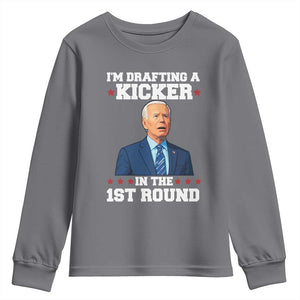 Funny Fantasy Football Youth Sweatshirt Joe Biden Confused Drafting Kicker Draft Party TS10 Charcoal Print Your Wear