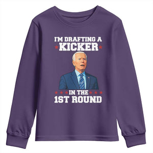 Funny Fantasy Football Youth Sweatshirt Joe Biden Confused Drafting Kicker Draft Party TS10 Purple Print Your Wear