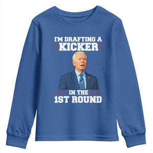 Funny Fantasy Football Youth Sweatshirt Joe Biden Confused Drafting Kicker Draft Party TS10 Royal Blue Print Your Wear