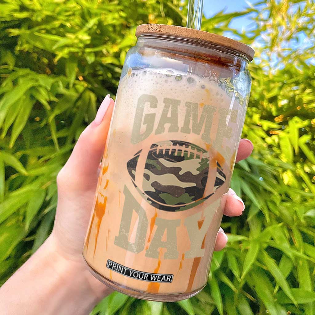 Game Day Football Glass Can Funny Sunday Retro Camo Camouflage TS10 Black Print Your Wear