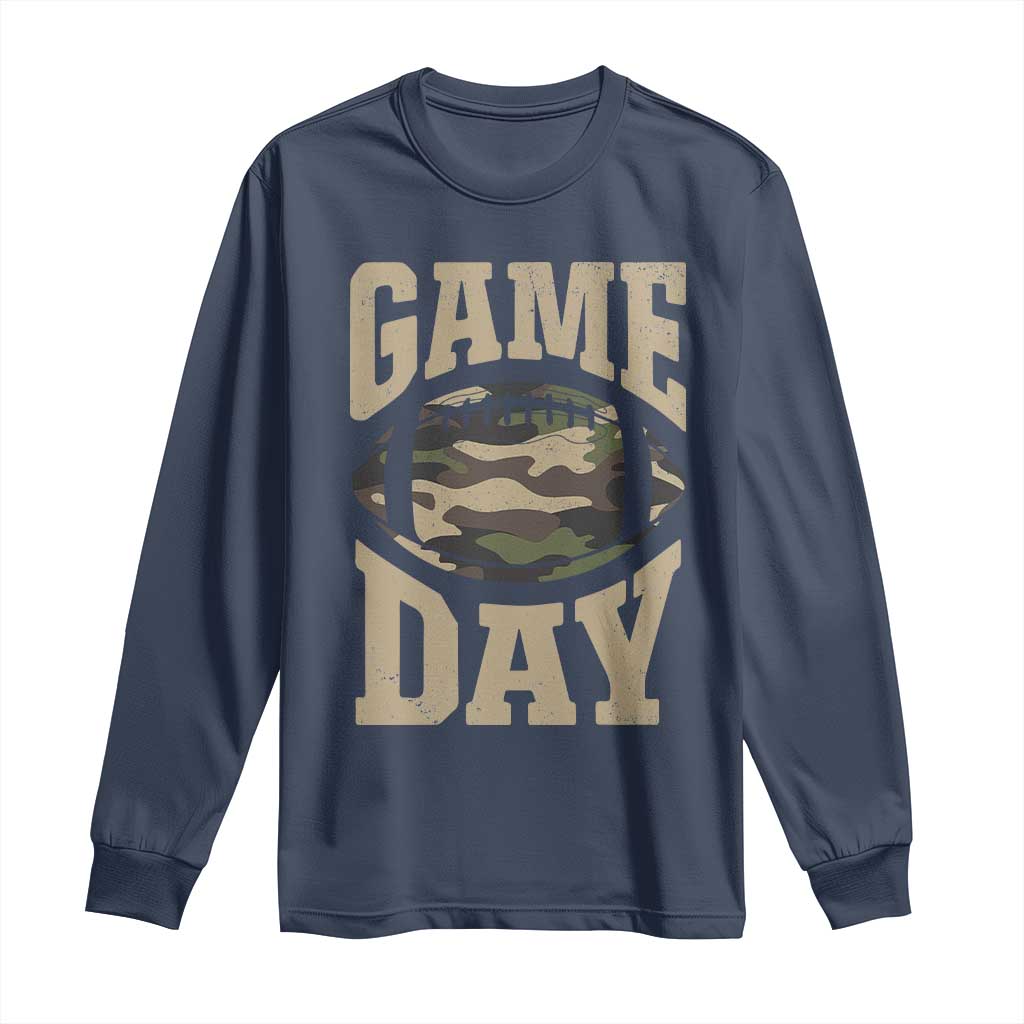 Game Day Football Long Sleeve Shirt Funny Sunday Retro Camo Camouflage TS10 Navy Print Your Wear
