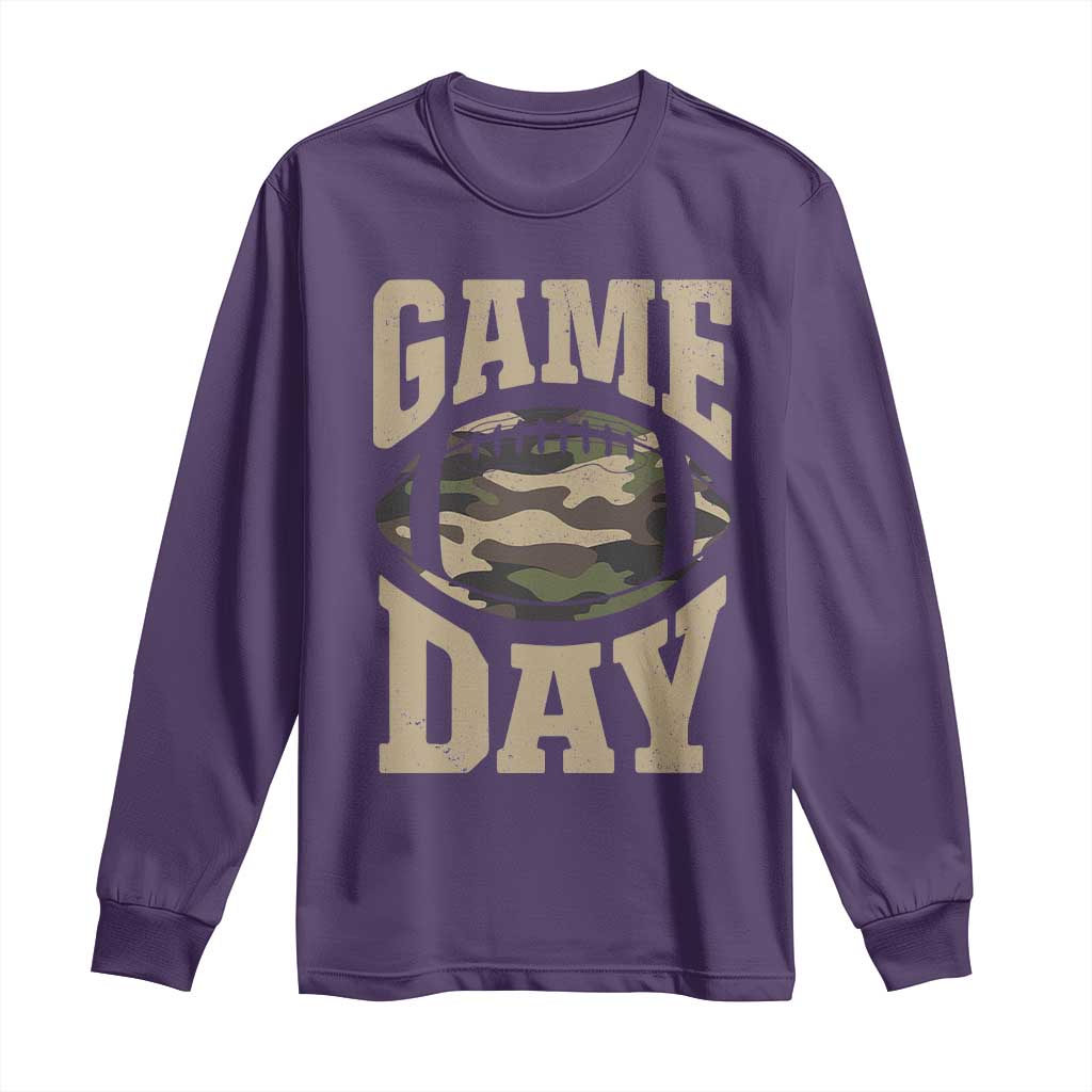 Game Day Football Long Sleeve Shirt Funny Sunday Retro Camo Camouflage TS10 Purple Print Your Wear