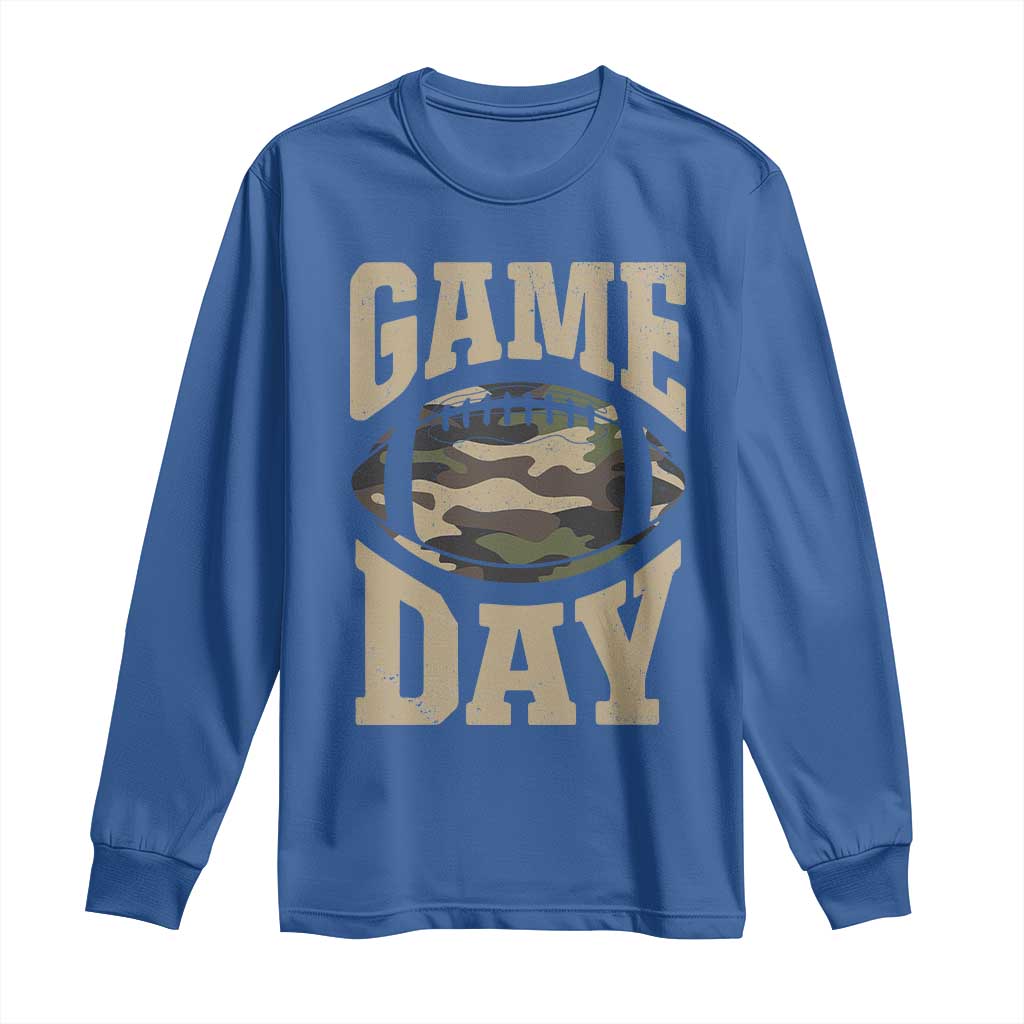 Game Day Football Long Sleeve Shirt Funny Sunday Retro Camo Camouflage TS10 Royal Blue Print Your Wear