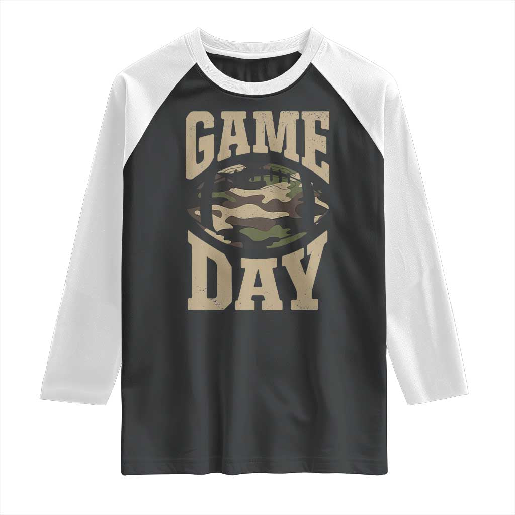 Game Day Football Raglan Shirt Funny Sunday Retro Camo Camouflage TS10 Black White Print Your Wear