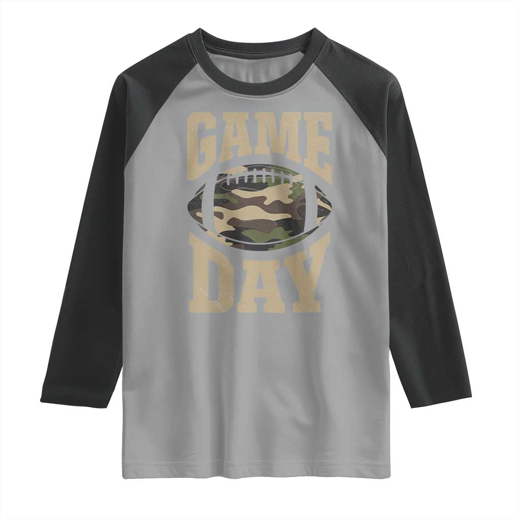 Game Day Football Raglan Shirt Funny Sunday Retro Camo Camouflage TS10 Sport Gray Black Print Your Wear