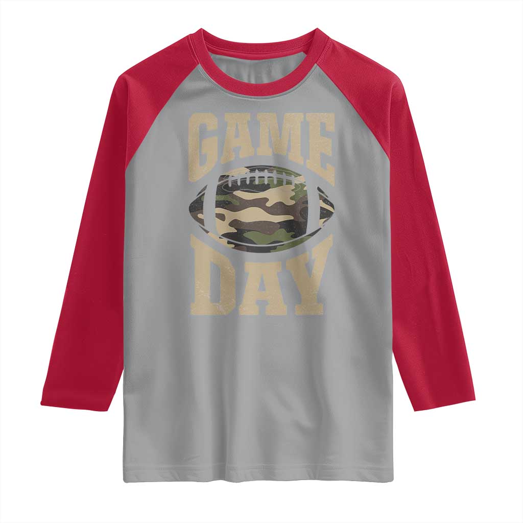 Game Day Football Raglan Shirt Funny Sunday Retro Camo Camouflage TS10 Sport Gray Red Print Your Wear