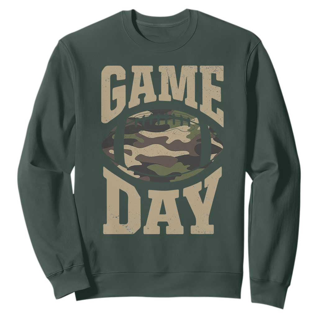 Game Day Football Sweatshirt Funny Sunday Retro Camo Camouflage TS10 Dark Forest Green Print Your Wear