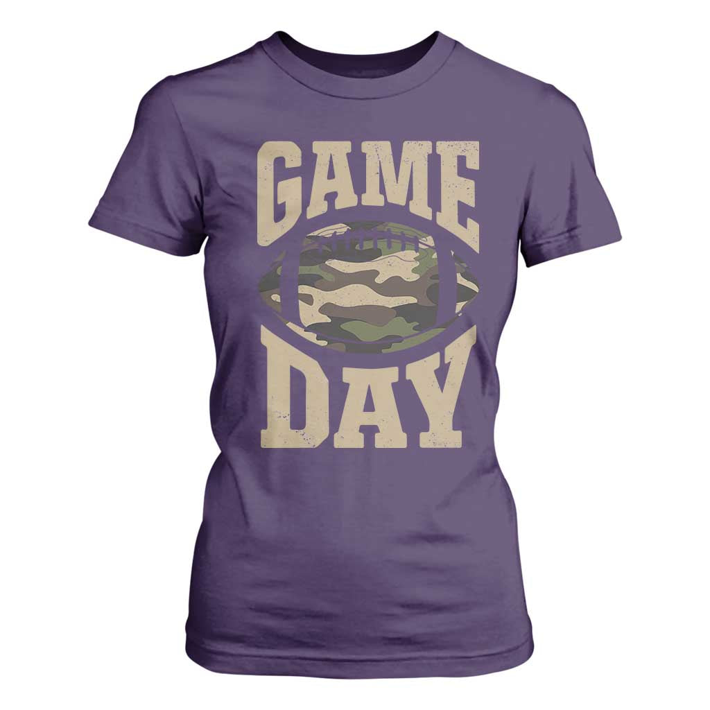 Game Day Football T Shirt For Women Funny Sunday Retro Camo Camouflage TS10 Purple Print Your Wear