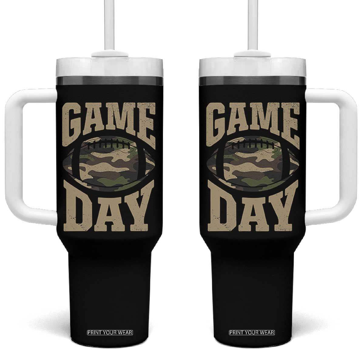 Game Day Football Tumbler With Handle Funny Sunday Retro Camo Camouflage TS10 One Size: 40 oz Black Print Your Wear