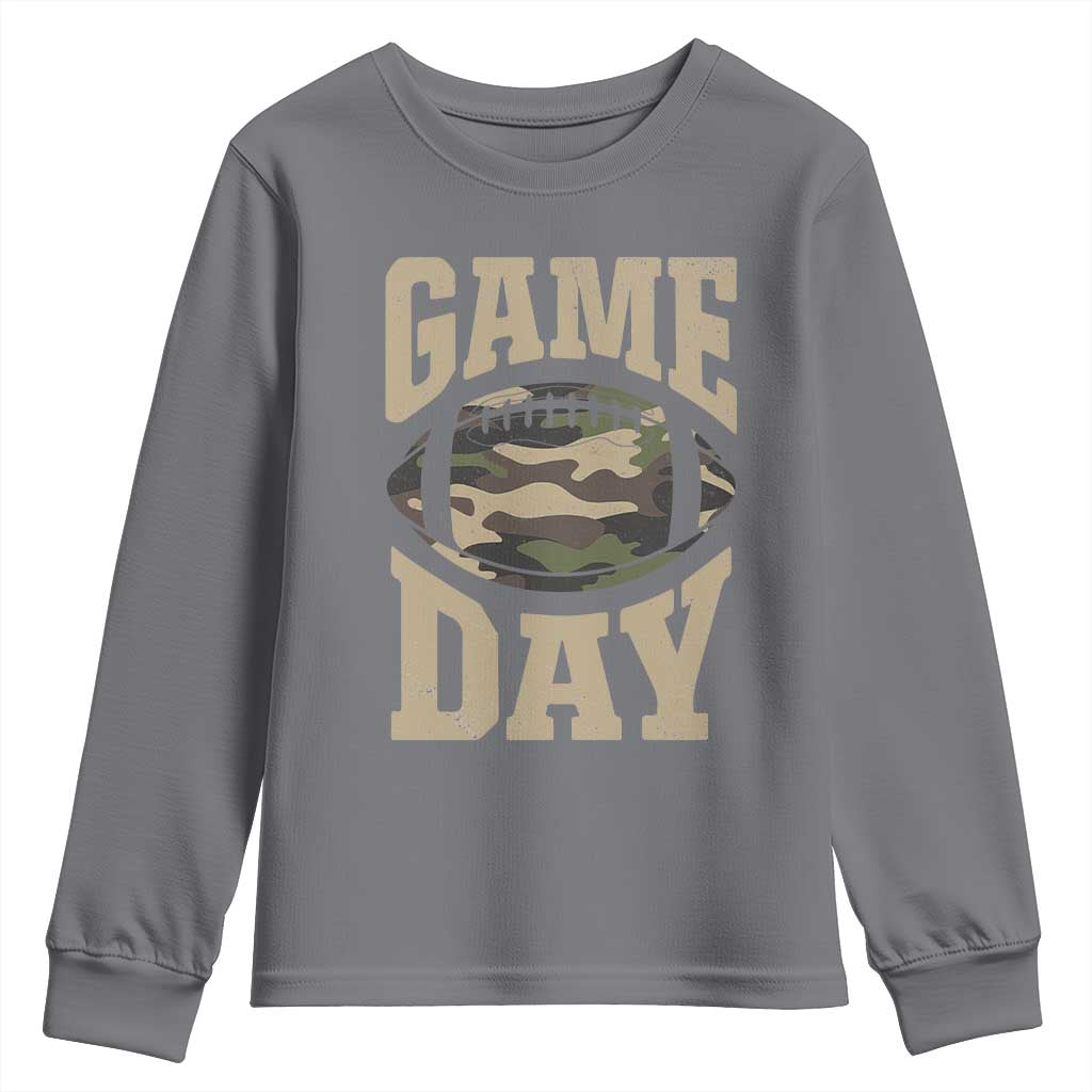 Game Day Football Youth Sweatshirt Funny Sunday Retro Camo Camouflage TS10 Charcoal Print Your Wear
