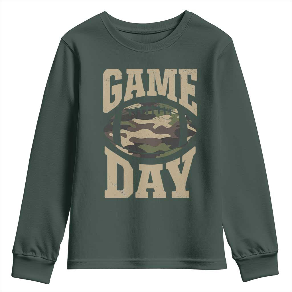 Game Day Football Youth Sweatshirt Funny Sunday Retro Camo Camouflage TS10 Dark Forest Green Print Your Wear