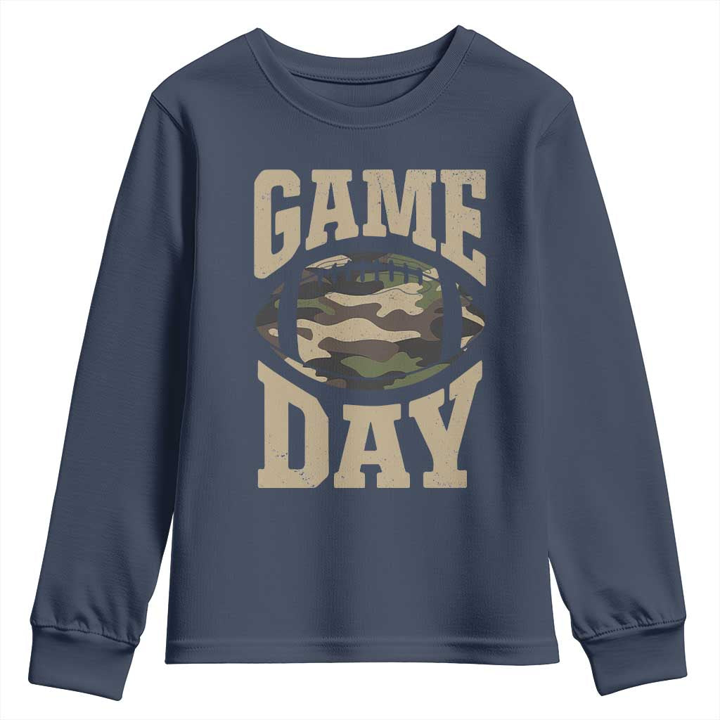 Game Day Football Youth Sweatshirt Funny Sunday Retro Camo Camouflage TS10 Navy Print Your Wear