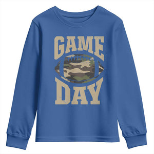 Game Day Football Youth Sweatshirt Funny Sunday Retro Camo Camouflage TS10 Royal Blue Print Your Wear
