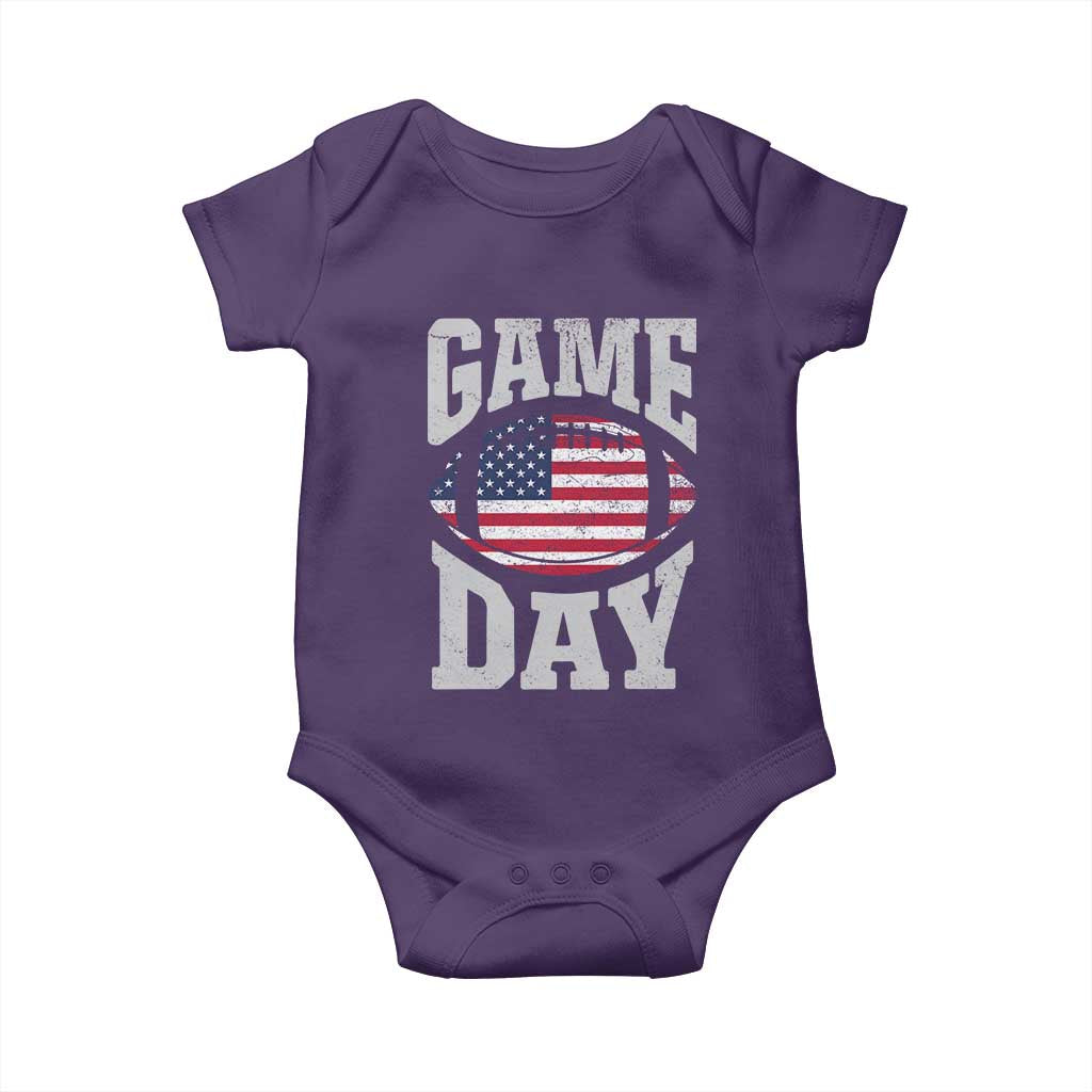 Game Day Football Baby Onesie Funny Sunday Retro Patriotic American Flag TS10 Purple Print Your Wear