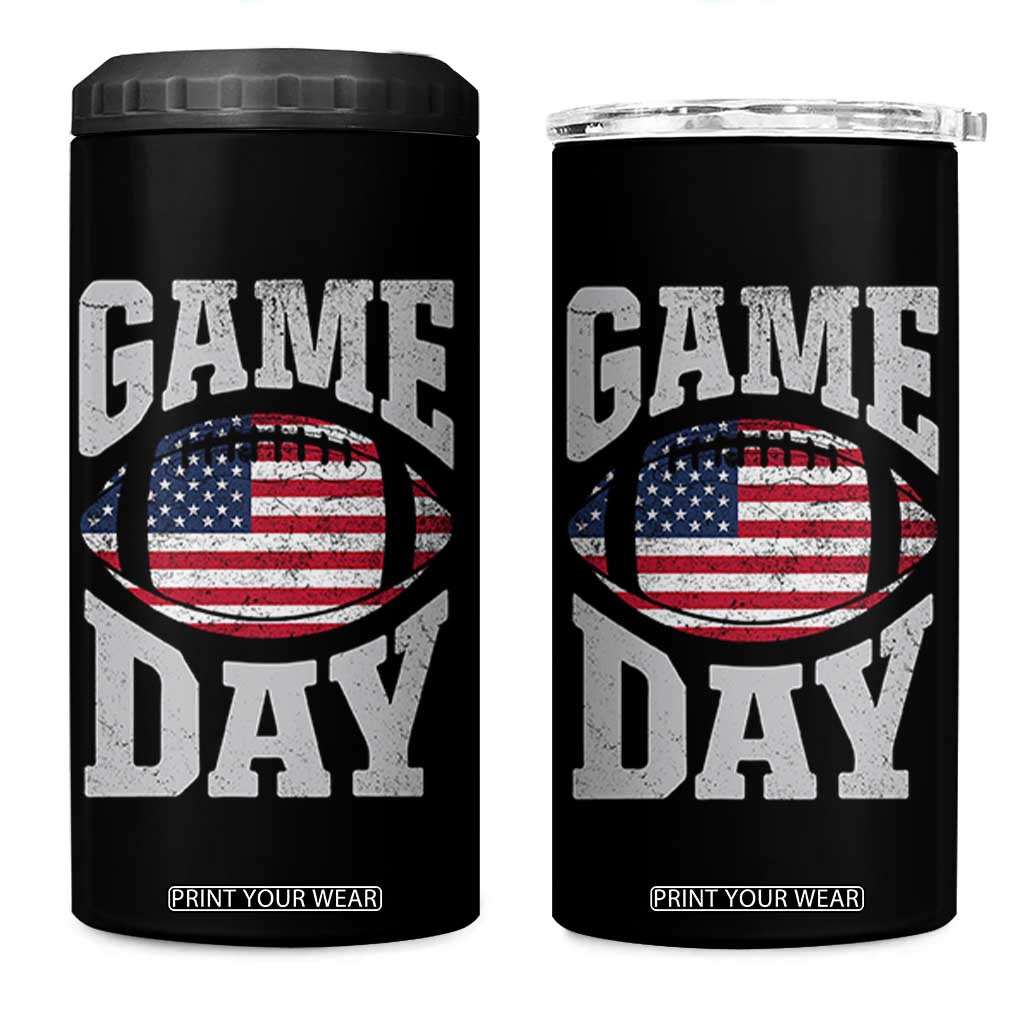 Game Day Football 4 in 1 Can Cooler Tumbler Funny Sunday Retro Patriotic American Flag TS10 One Size: 16 oz Black Print Your Wear