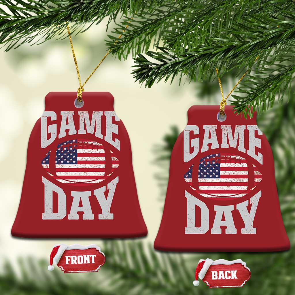 Game Day Football Christmas Ornament Funny Sunday Retro Patriotic American Flag TS10 Bell Flake Red Print Your Wear