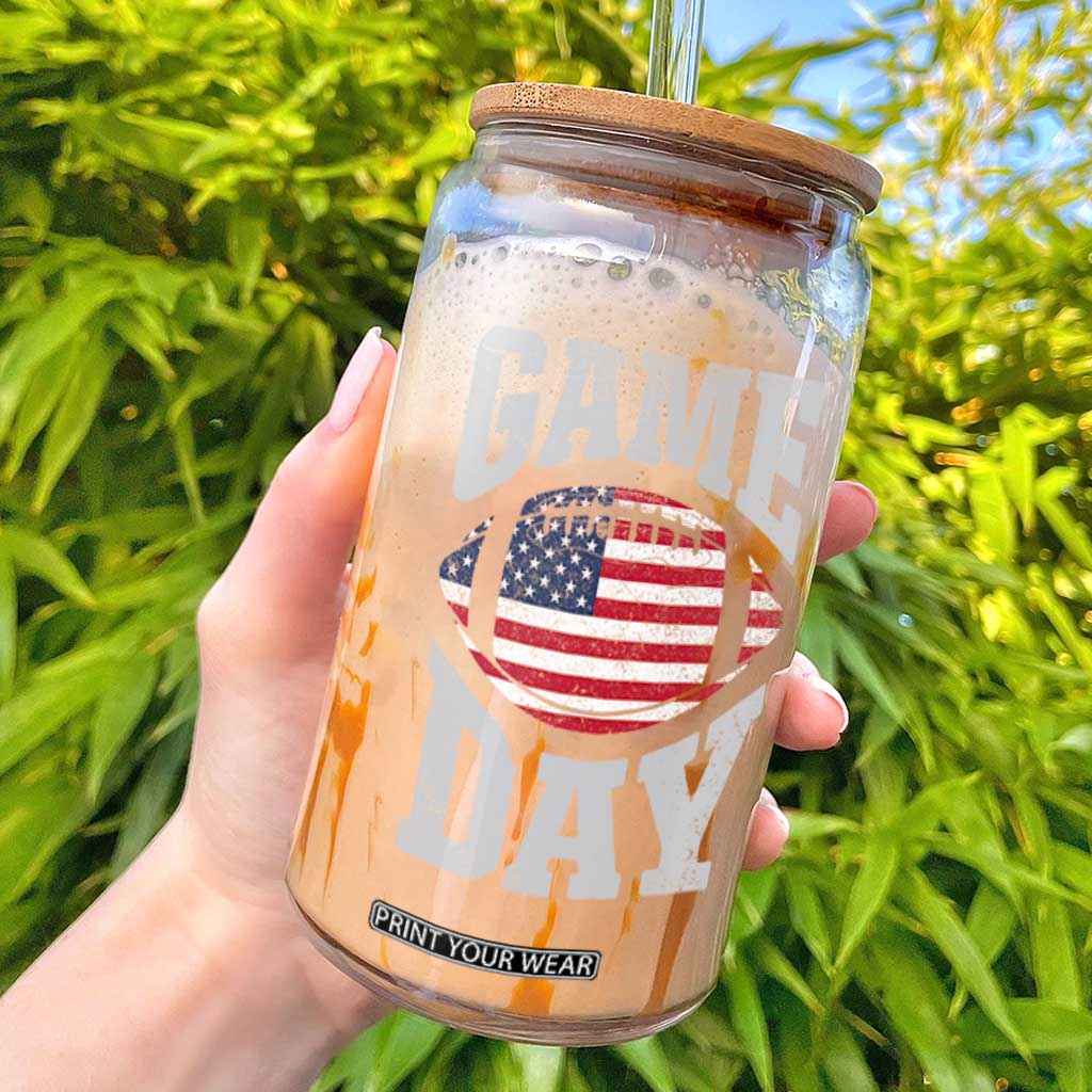 Game Day Football Glass Can Funny Sunday Retro Patriotic American Flag TS10 Black Print Your Wear