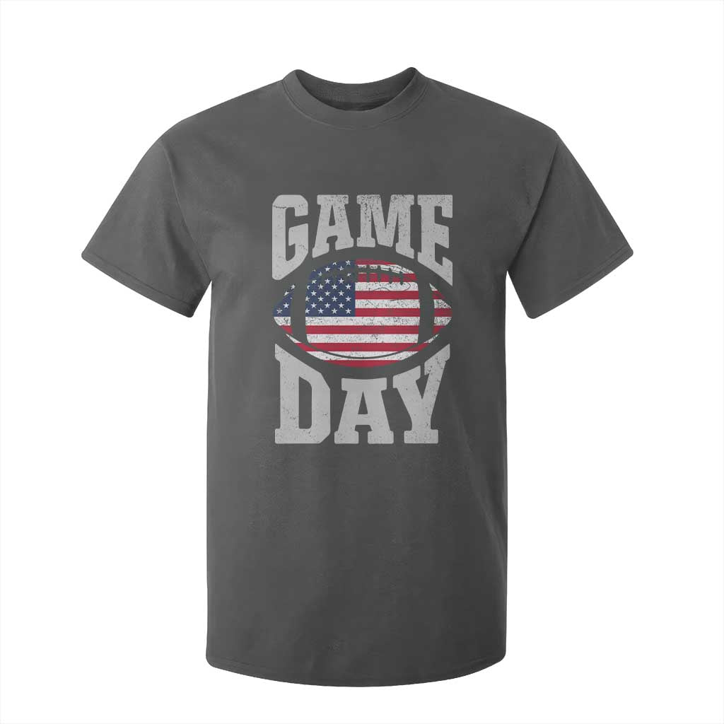 Game Day Football T Shirt For Kid Funny Sunday Retro Patriotic American Flag TS10 Dark Heather Print Your Wear