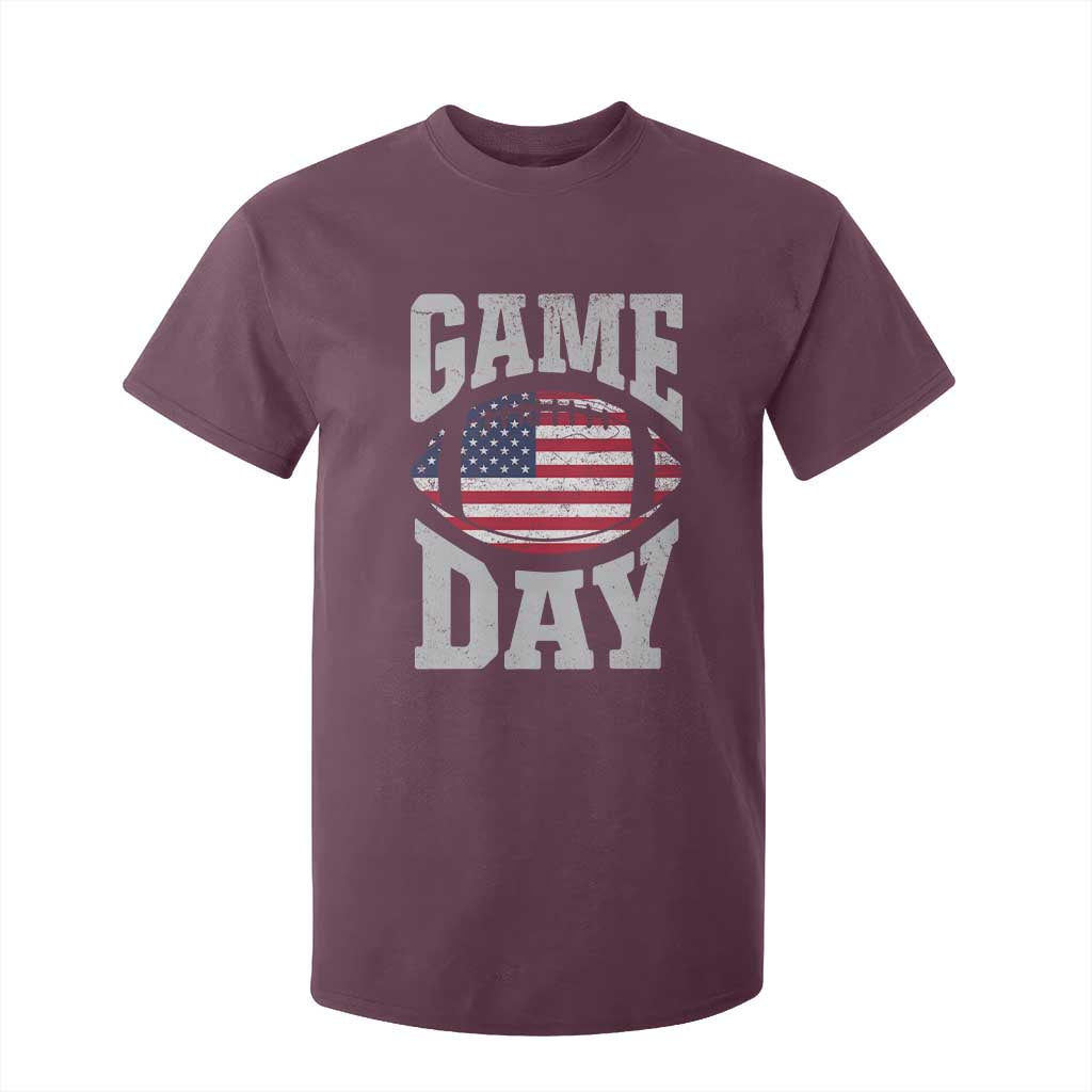 Game Day Football T Shirt For Kid Funny Sunday Retro Patriotic American Flag TS10 Maroon Print Your Wear