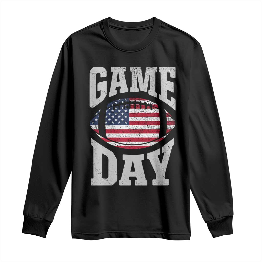 Game Day Football Long Sleeve Shirt Funny Sunday Retro Patriotic American Flag TS10 Black Print Your Wear