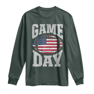 Game Day Football Long Sleeve Shirt Funny Sunday Retro Patriotic American Flag TS10 Dark Forest Green Print Your Wear