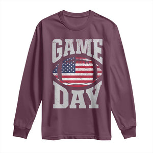 Game Day Football Long Sleeve Shirt Funny Sunday Retro Patriotic American Flag TS10 Maroon Print Your Wear