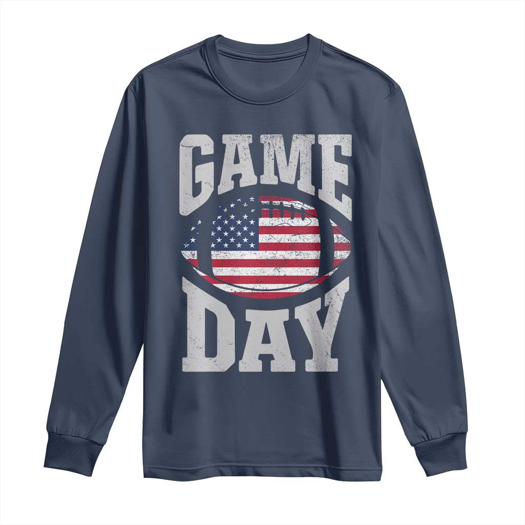 Game Day Football Long Sleeve Shirt Funny Sunday Retro Patriotic American Flag TS10 Navy Print Your Wear