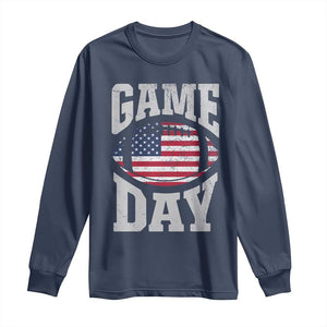 Game Day Football Long Sleeve Shirt Funny Sunday Retro Patriotic American Flag TS10 Navy Print Your Wear