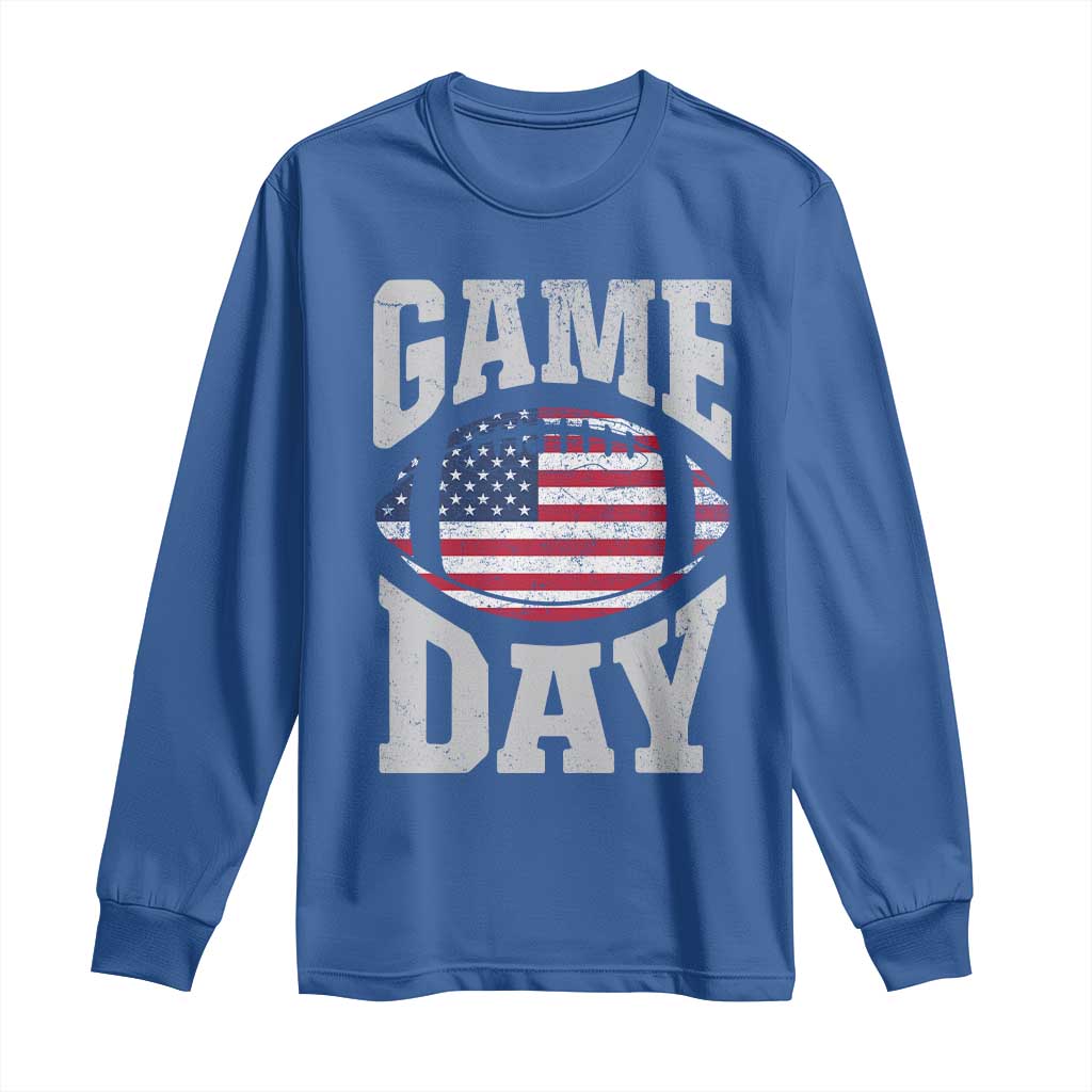 Game Day Football Long Sleeve Shirt Funny Sunday Retro Patriotic American Flag TS10 Royal Blue Print Your Wear