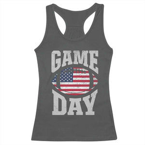Game Day Football Racerback Tank Top Funny Sunday Retro Patriotic American Flag TS10 Dark Heather Print Your Wear