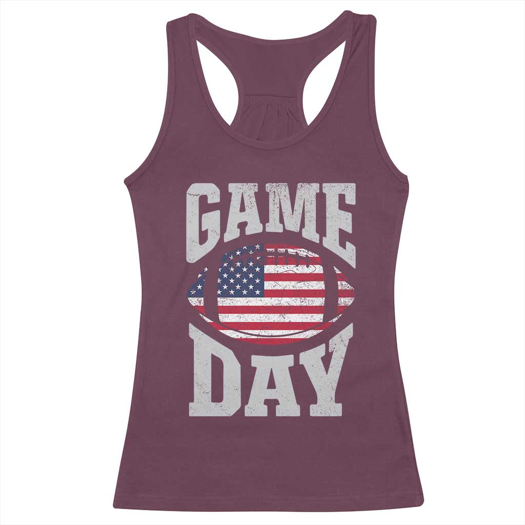 Game Day Football Racerback Tank Top Funny Sunday Retro Patriotic American Flag TS10 Maroon Print Your Wear