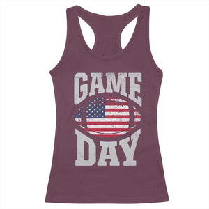Game Day Football Racerback Tank Top Funny Sunday Retro Patriotic American Flag TS10 Maroon Print Your Wear