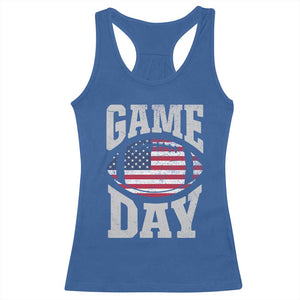 Game Day Football Racerback Tank Top Funny Sunday Retro Patriotic American Flag TS10 Royal Blue Print Your Wear
