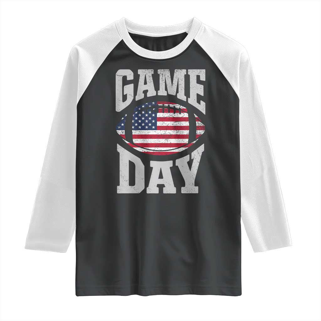 Game Day Football Raglan Shirt Funny Sunday Retro Patriotic American Flag TS10 Black White Print Your Wear