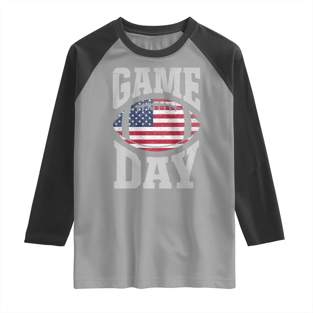 Game Day Football Raglan Shirt Funny Sunday Retro Patriotic American Flag TS10 Sport Gray Black Print Your Wear