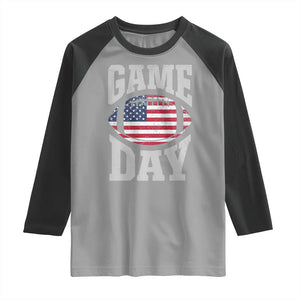 Game Day Football Raglan Shirt Funny Sunday Retro Patriotic American Flag TS10 Sport Gray Black Print Your Wear