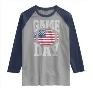 Game Day Football Raglan Shirt Funny Sunday Retro Patriotic American Flag TS10 Sport Gray Navy Print Your Wear