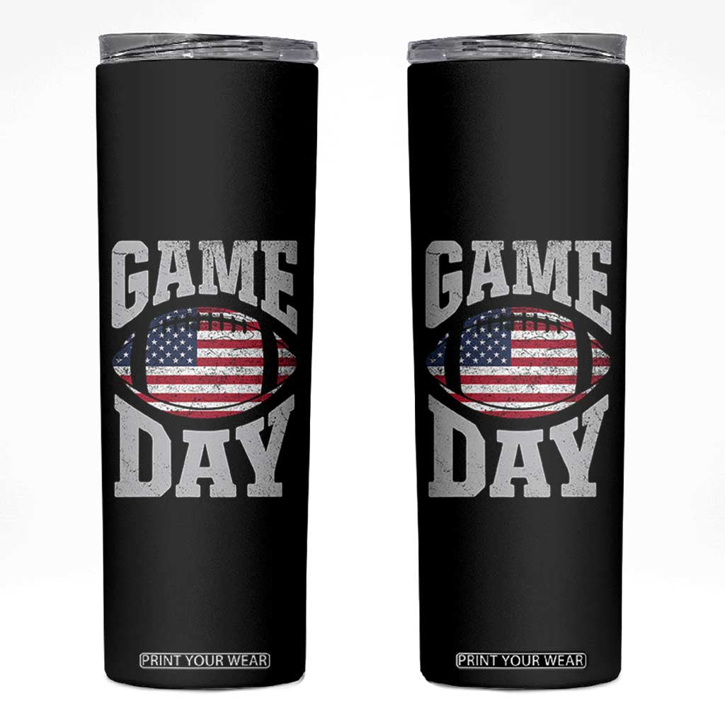 Game Day Football Skinny Tumbler Funny Sunday Retro Patriotic American Flag TS10 Black Print Your Wear