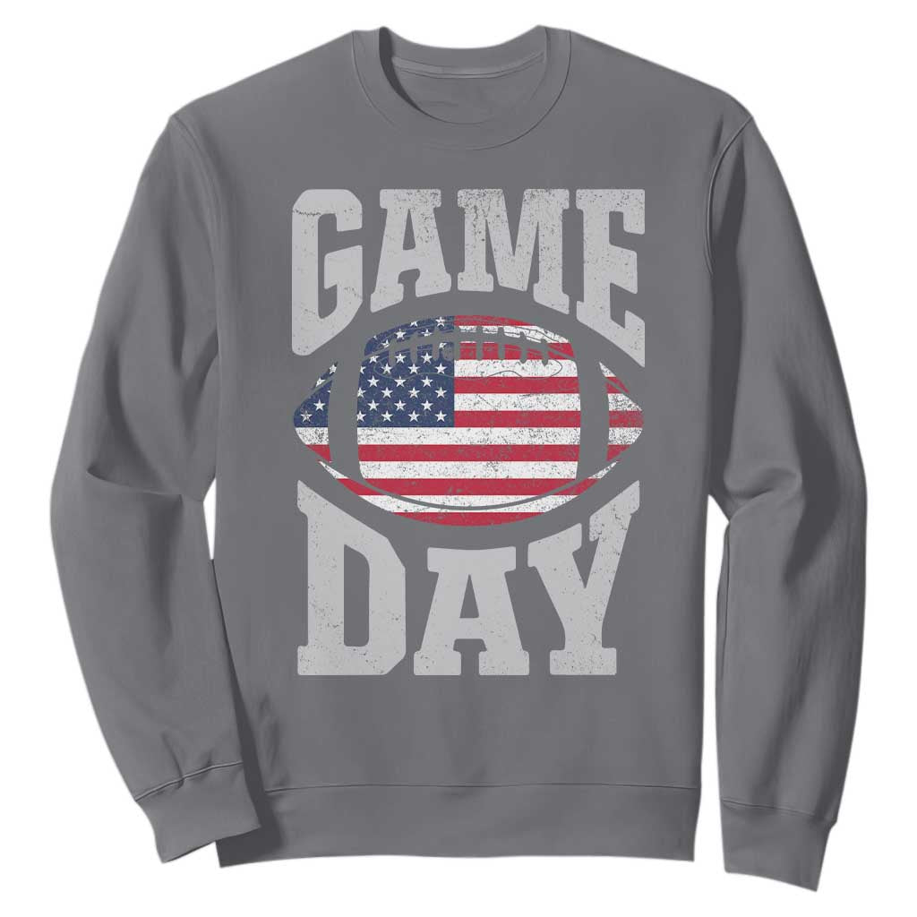 Game Day Football Sweatshirt Funny Sunday Retro Patriotic American Flag TS10 Charcoal Print Your Wear