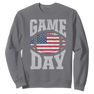Game Day Football Sweatshirt Funny Sunday Retro Patriotic American Flag TS10 Charcoal Print Your Wear