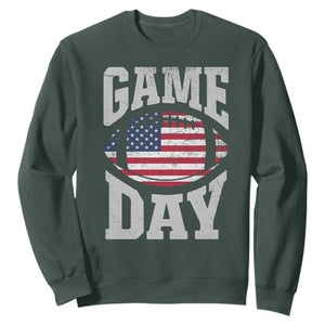 Game Day Football Sweatshirt Funny Sunday Retro Patriotic American Flag TS10 Dark Forest Green Print Your Wear