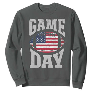Game Day Football Sweatshirt Funny Sunday Retro Patriotic American Flag TS10 Dark Heather Print Your Wear