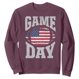 Game Day Football Sweatshirt Funny Sunday Retro Patriotic American Flag TS10 Maroon Print Your Wear
