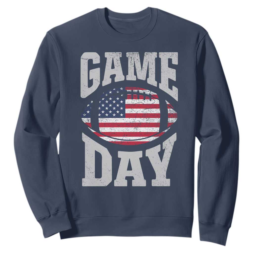 Game Day Football Sweatshirt Funny Sunday Retro Patriotic American Flag TS10 Navy Print Your Wear